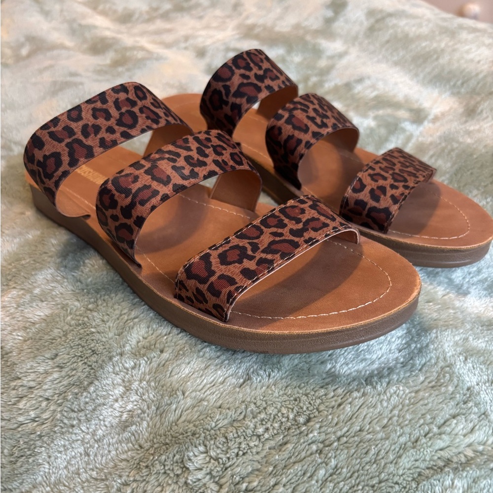 Target Leopard Print 3 Strap Slide Sandals